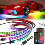 Nilight 4Pcs Car Underglow Neon Accent Strip Lights 256 LEDs RGBIC Multi Color DIY Sound Active Function Music Mode with APP Control and Remote Control Underbody Light Strips, 2 Years Warranty