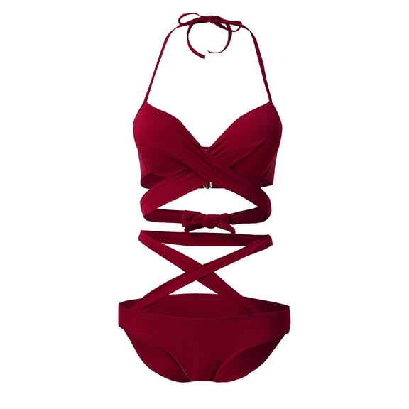 EYNMVR Women's 2 Piece Swimsuit Criss Cross Tie Back High Waisted Bikini Set Bathing Suits