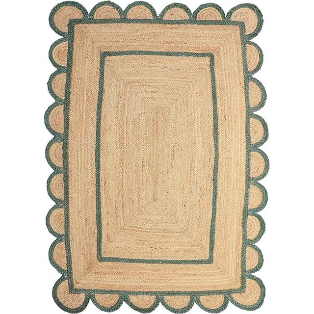 Shree Exports Hand Woven Farmhouse Jute Area Scalloped Rug (Green Scallop Rug, 3x5 Feet)
