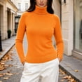 thumbnail image 2 of Kaemgyyd Women's Turtleneck Sweaters Fall Fitted Long Sleeve Basic Tops Fashion Knitted Layering Outfit（Orange,Large）, 2 of 7