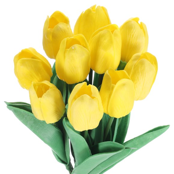 Unique Bargains 36pcs Tulips Artificial Flowers, Artificial Flowers Fake Tulip Stems Real Touch for Wedding Bouquet (Yellow)