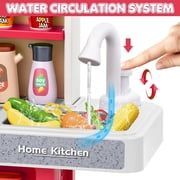Valessati Kids Kitchen Playset with Steam, Lights, Sounds & Sink, 63 Pieces, Pink
