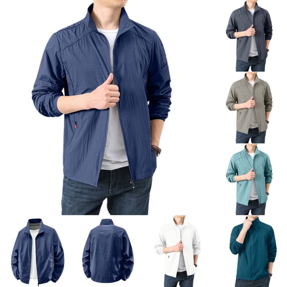 Men’s Breathable Quick Dry Windbreaker Jacket, Lightweight Water-Resistant Stand Collar Coat with Zippered Side Pockets for All Occasions Dark Blue 4XL