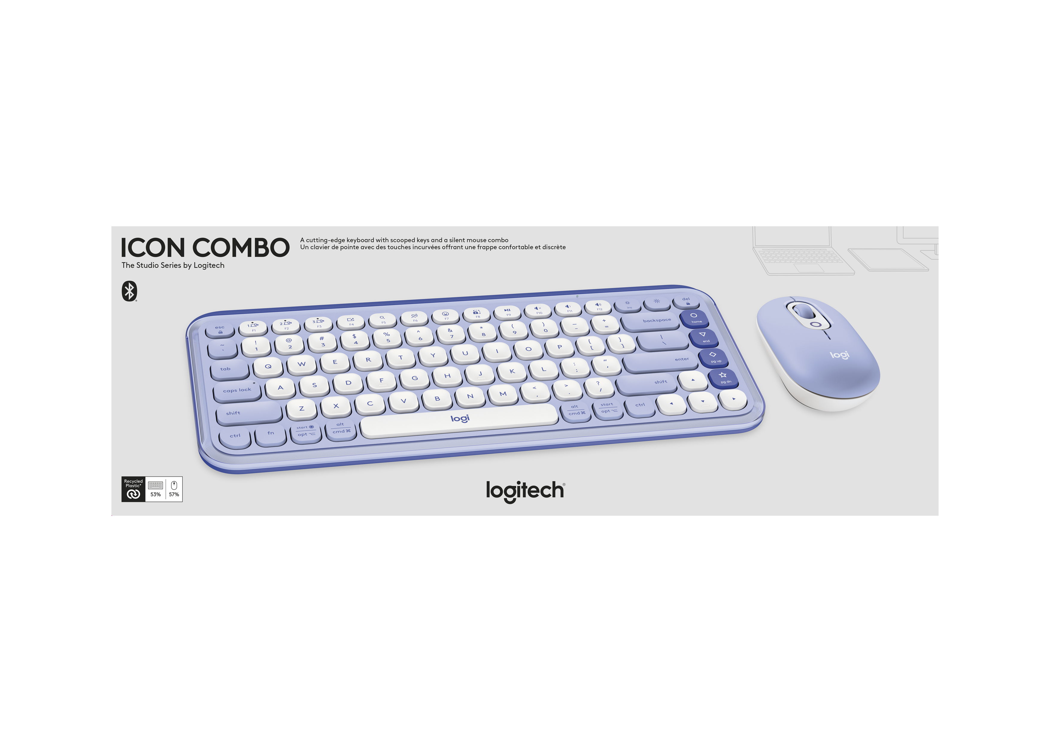 Logitech POP Icon Bluetooth Keyboard & Mouse Combo, Lilac photo 2