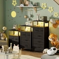 thumbnail image 5 of Tall Night Stand with Charging Station and Led Light, Small Dresser with Open Shelf and 4 Storage Drawers, Black Side Table Fabric Nightstand for Bedroom, Entryway, Bedside Furniture, 5 of 18
