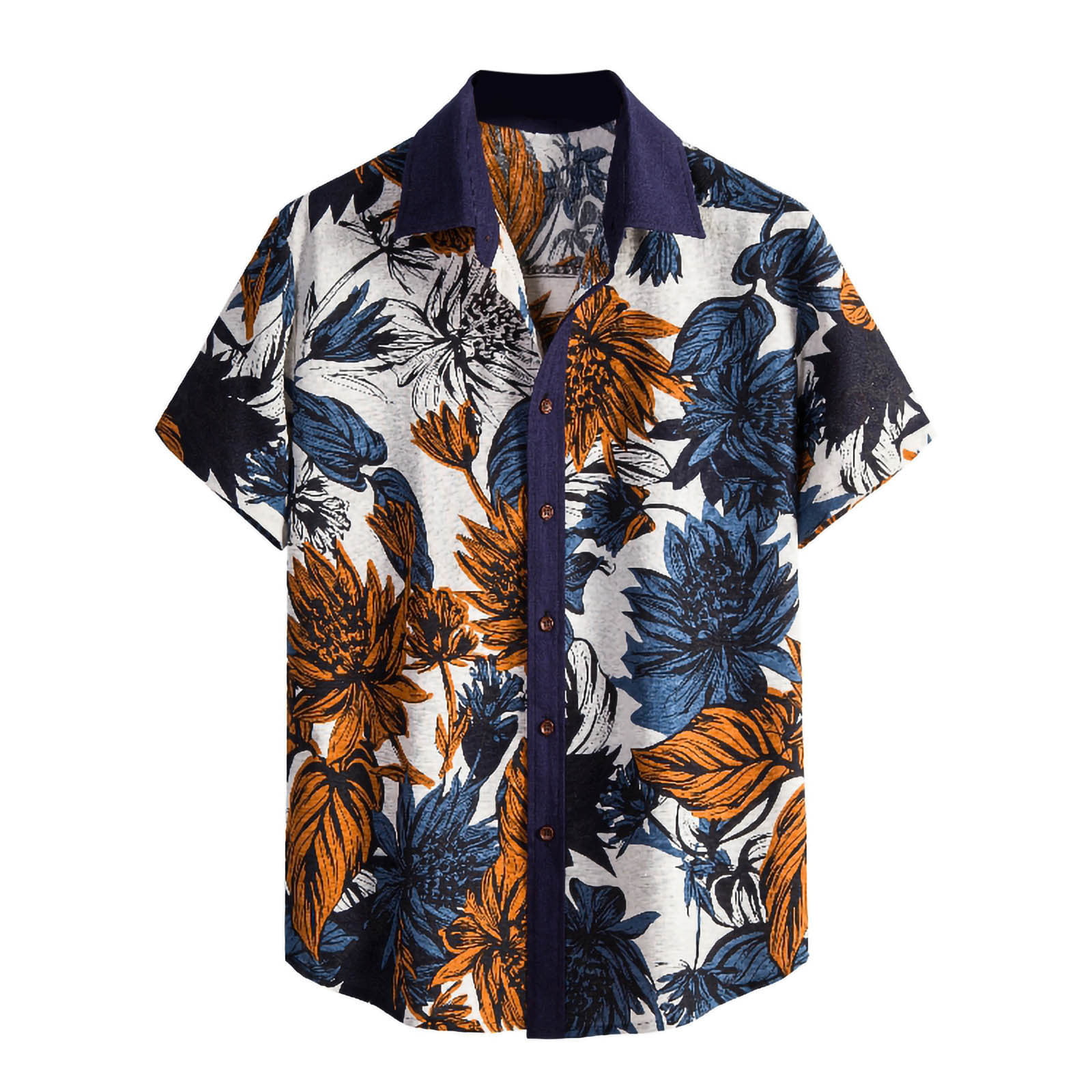 Colourful Mens Hawaiian Short-Sleeve Floral Linen Lapel Collar Beach Shirts 