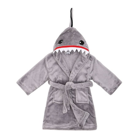 Boys Robe Animal Plush Soft Hooded Terry Bathrobe,Shark Grey,XL(10-12 Years)