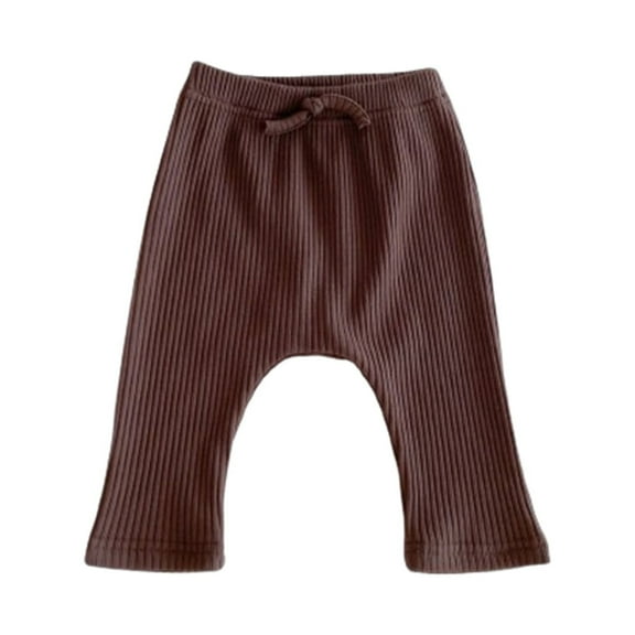 Atogsazn Toddler Boys Girls Cotton Pants Kids Elastic Waist Knitted Pants Loose Solid Color Pants for Children Brown 6 Months