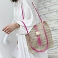 thumbnail image 6 of Holzlrgus Women's Straw Woven Tote Bag - Large Handmade Beach Shoulder Bag with Wooden Ball Tassel, Perfect for Summer, 6 of 7
