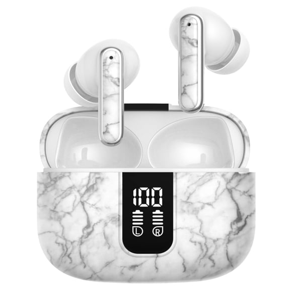 VYBZ PRO True Wireless Bluetooth In-Ear Headphones with ANC and LED Charging Case - WHITE MARBLE