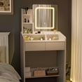 thumbnail image 4 of LIVELYGLOW Makeup Vanity Desk with Lighted Mirror, Vanity Set with 7 Shelves & 2 Drawers for Bedroom - White, 4 of 8