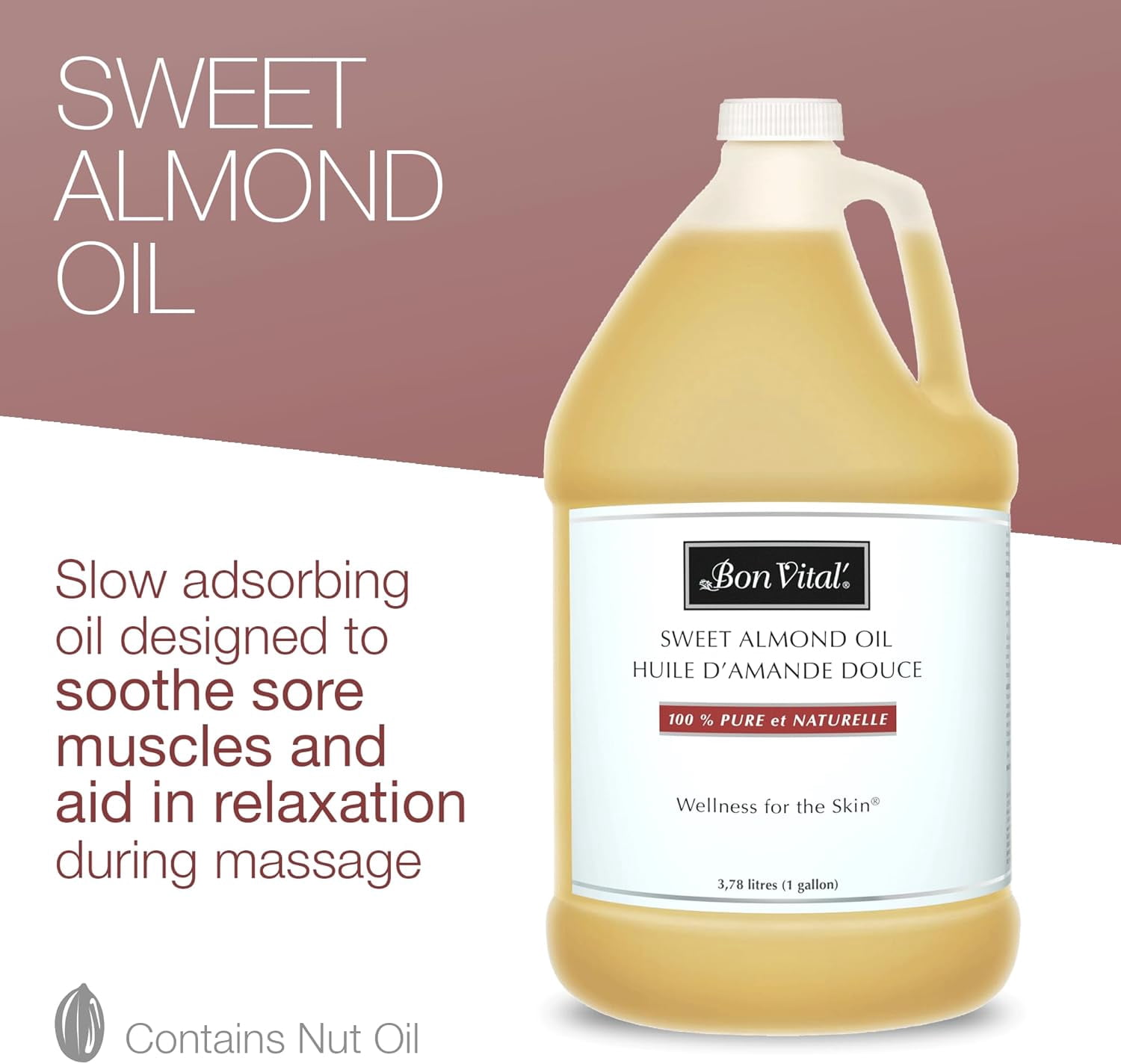 Bon Vital' Sweet Almond Oil, Skin & Hair Moisturizer, 1 Gallon