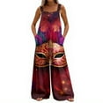 thumbnail image 4 of Fgvctg Mardi Gras Women's Overalls Wide Leg Pant Holiday Overall Mask Print Sleeveless Carnival Party Spaghetti Straps Jumpsuit Rompers Bib Overalls Plus Size Sprimg Pant With Pockets Wine L, 4 of 4