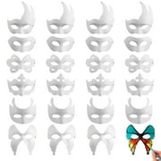 White Masks, 24PCS Blank Unpainted Masquerade Masks, Include 6 Styles, DIY Half Face Masks, Paintable Paper Masks for Parties, Masquerades, Mardi Gras