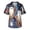 Blue, variant on Men's Short Sleeve V Neck Halloween Themed Printed Chest Pocket Scrub Top with Scarecrow Jack O Lantern Design for Work