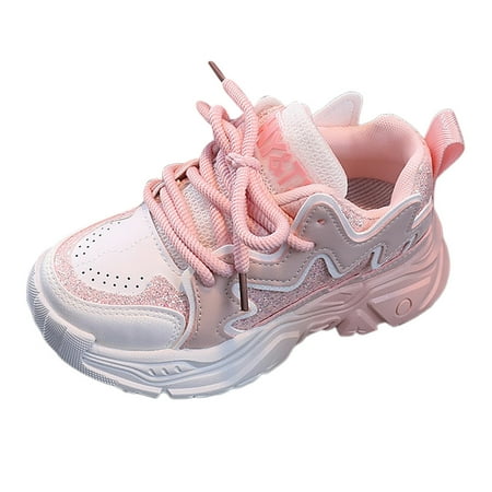 

8QIDA Girls Athletic Shoes Size 13 Black Girls Sports Shoes Fashionable New Pattern Cute Sequin Decoration Thick Sole Flat Bottom Comfortable up Four Seasons Casual Shoes 5.5-6 Years