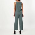 thumbnail image 5 of Women's Solid Color Linen 2 Piece Set - Sleeveless Crop Top & Wide Leg Pants with Side Pockets for Summer, 5 of 6