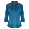 thumbnail image 3 of ZunFeo Womens Velvet Long Sleeve Polo Shirt Western Denim Patchwork Button Down Top Soft Stretchy Casual Blouse Sky Blue,Size L, 3 of 7
