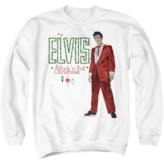 Elvis Holiday Lights Unisex Adult Crewneck Sweatshirt, White, Small