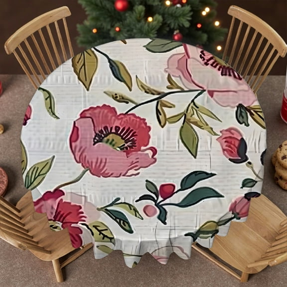 RKSupls Pink Floral Brick Round Tablecloth, Polyester Tablecloths - Festive Table Setting Soft, Wedding, Party, Home Dining