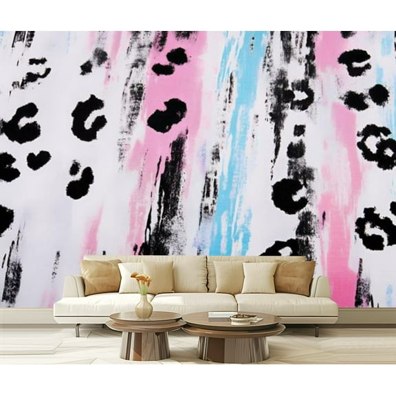 Peel and Stick Wallpaper Canvas Seamless Leopard Print Leopard Print Pink Spots Black Spots Blue Spots Modern Art Wall Mural Decor Self Adhesive and Removable 69in x 98in