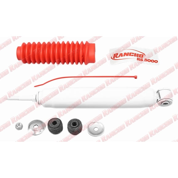 Rancho Shock Absorber RS55221 RS5000X; Nitrogen Gas Charged; Limited Lifetime Warranty; Non Adjustable Valving; With Shock Boots; White Shock Body With Red Shock Boots; Single