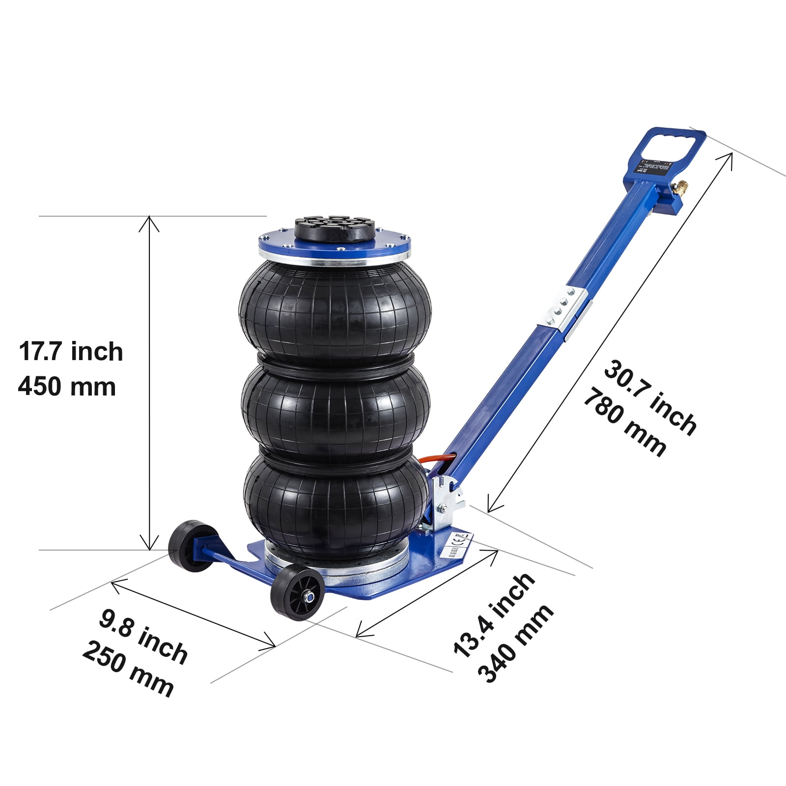 VEVOR Air Jack, 3 Ton/6600 lbs Triple Bag Air Jack, Airbag Jack with Six Steel Pipes, Lift up to 17.7", 3-5 s Fast Lifting Pneumatic Jack, with Adjustable Long Handles for Cars, Garages, Repair