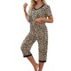 thumbnail image 4 of Qucoqpe - Conjuntos de pijama cómodos para mujer, con blusa de manga corta con cuello en V y pantalones anchos con estampado floral, estilo capri holgado, 4 of 5