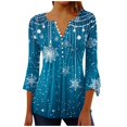 thumbnail image 2 of Shirts for Women Plus Size Christmas Long Sleeved Tunic Printed Casual V-neck Pullover Flowy Tunic Top Pleated Casual Blouses Loose Fit Dressy,Tops for Women Sky Blue XL, 2 of 5