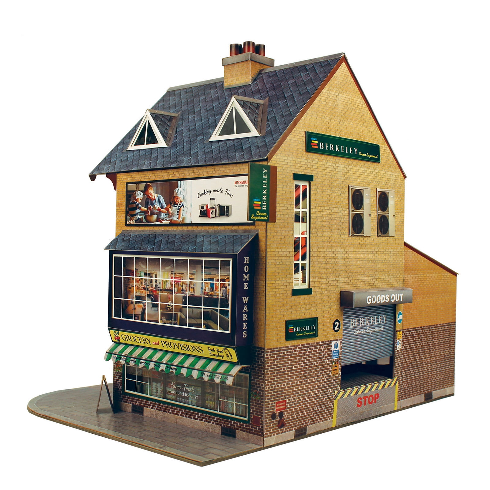The CityBuilder CORNER SUPERMART Cardboard Model Making Kit (1:48) O scale for Model Railroads and Cars