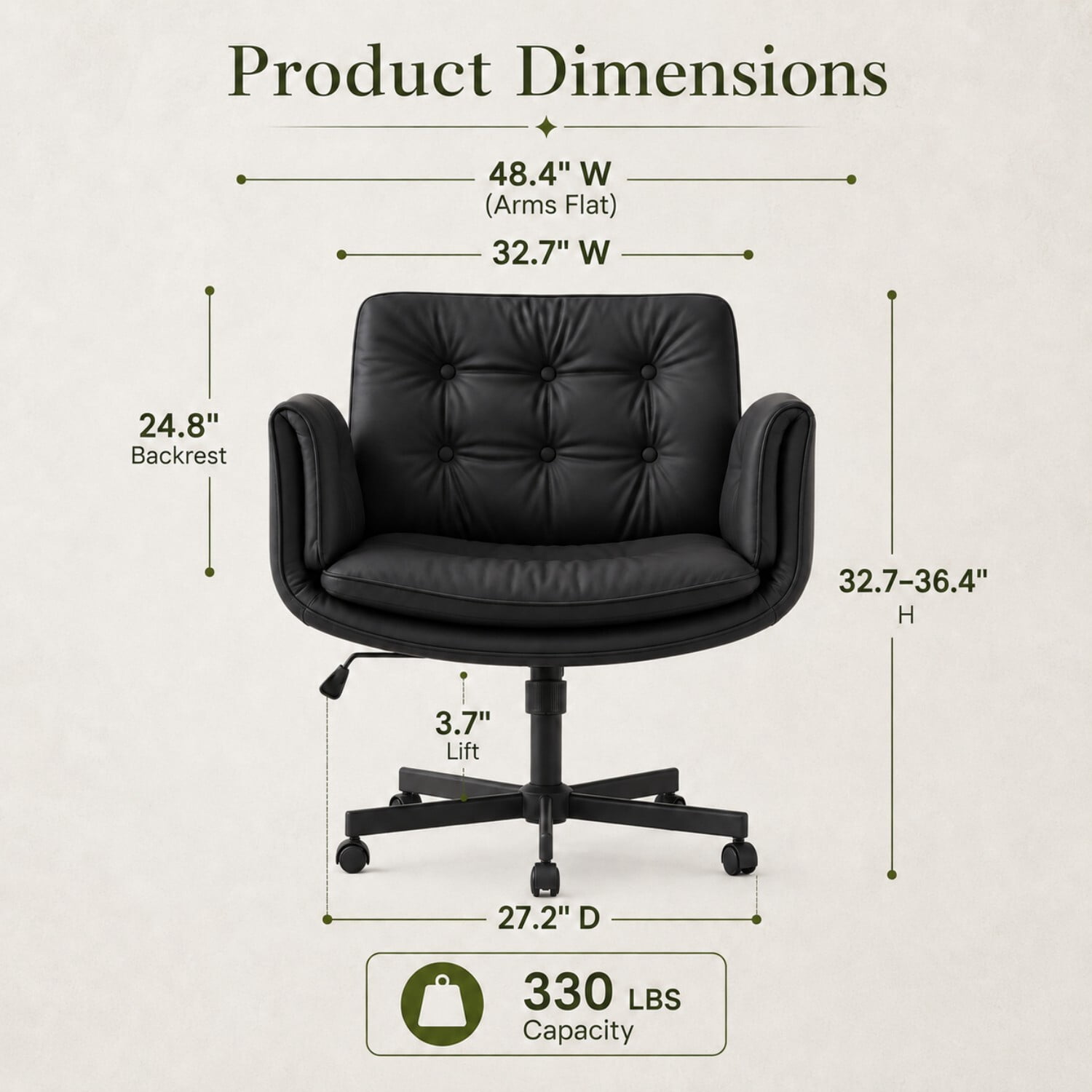 Easy4Home Criss Cross Office Chair with Wheels and Adjustable Armrests, Wide Seat PU Leather Swivel Computer Desk Chair, Black