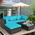 thumbnail image 4 of Gymax 5PCS Rattan Patio Conversation Set Outdoor Furniture Set w/ Ottoman Turquoise Cushion, 4 of 10