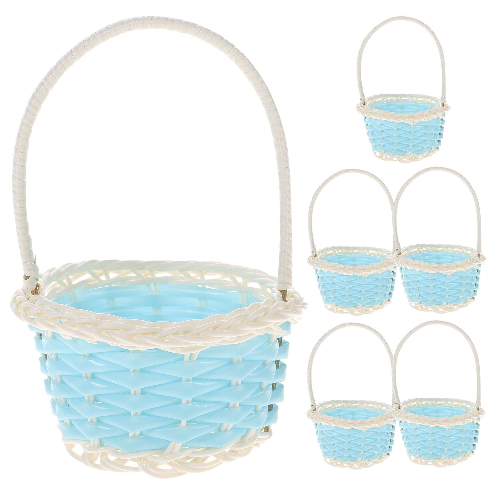 6Pcs Mini Woven Baskets with Handles Plastic Flower Basket Party Favors