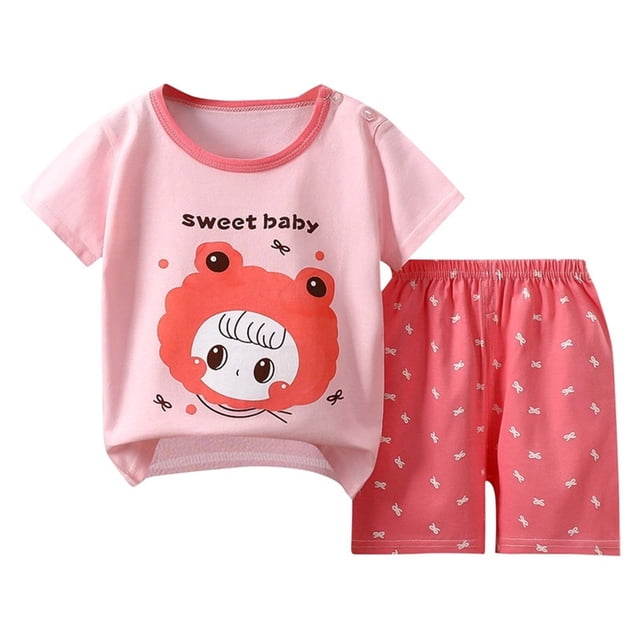 Odeerbi 6M-6Y Niños Niñas Conjuntos Verano Algodón Manga Corta Top Shorts Pijamas Juego de Dos Piezas