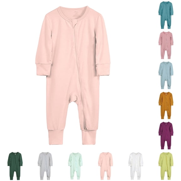 Bmisegm Baby Bodysuit Bamboo Fiber Cute Footless Zipper Long Sleeve Sleeper for 666 666 Jumpsuit 0-12 Months 02_Pink,0-3 Months
