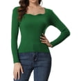 thumbnail image 1 of Suéter con Cuello en Forma de Corazón para Mujer Suéter de Manga Larga con Corte Entallado Jersay para Mujer Verde XS, 1 of 6