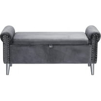 Doublewin 47-inch Storage  Bedroom End of Bed  with Arms Velvet Tufted Upholstered Window Storage Ottoman for Living Room Entryway, Grey