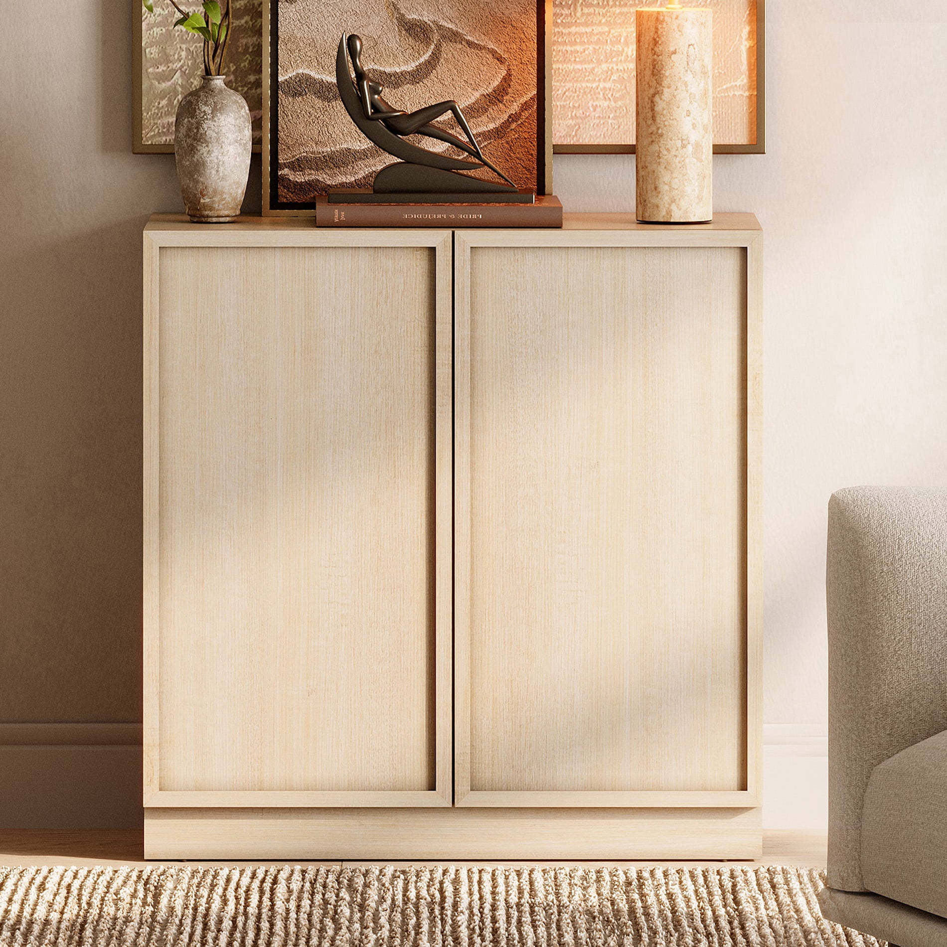 31.5" Modern Sideboard Buffet Cabinet with 2 Doors, Multifunctional Sideboard with Large Storage and Adjustable Shelf, Beige