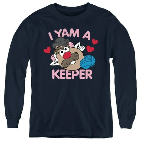 Potato Head Valentine's Day Yam A Keeper Youth Long Sleeve T Shirt, Navy, Medium