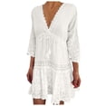 thumbnail image 2 of ZHOGXU Women's Swimwear Cover Up Three Quarter Sleeve V Neck Solid Color Lace Trim Bohemian Elegant Comfortable Beach Dress For Beach Pool,White,Xl, 2 of 8