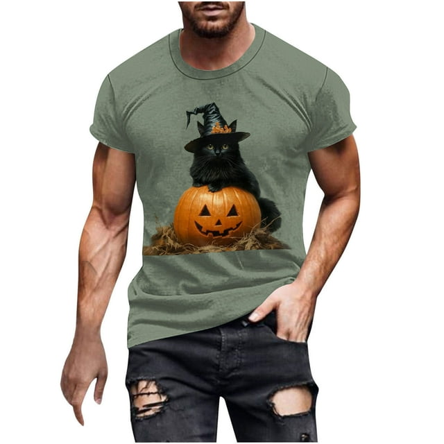 Shorts Courts pour Hommes Shorts Courts pour Hommes Blouses/T-Shirt à Manches Courtes à Col Rond Imprimé d'Halloween pour Hommes