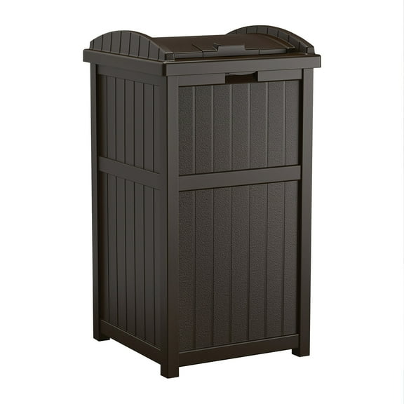 Premium 33 Gal Hideaway Outdoor Backyard Garbage Can with Secure Lid, Java Brown