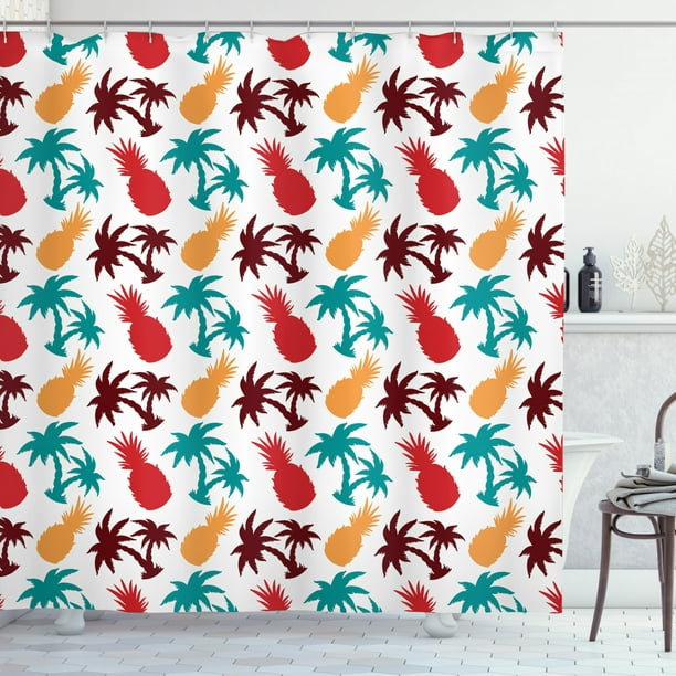 Pineapple Shower Curtain, Lively Multi-Colored Tropical Pineapple Palm ...