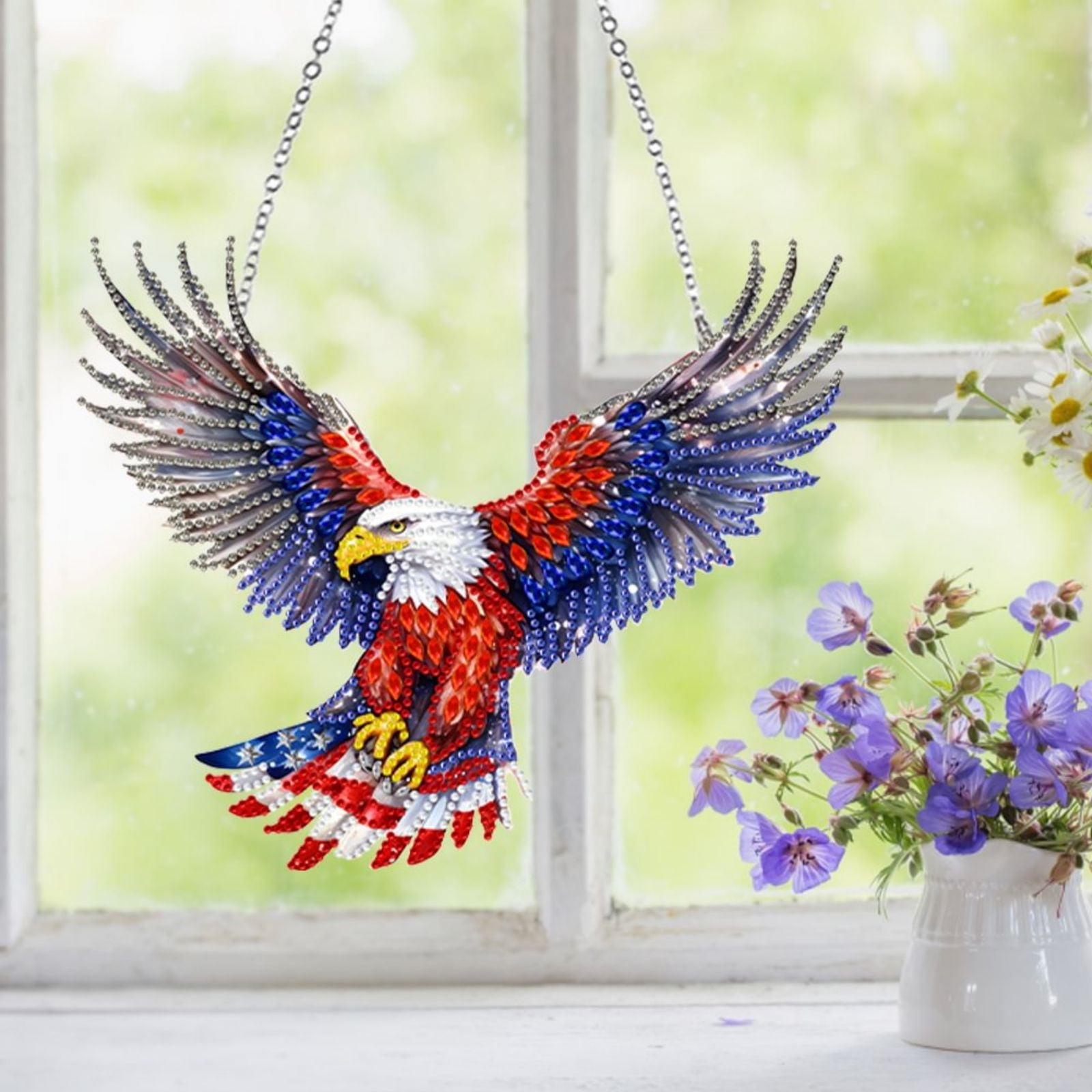 FLOPESN DIY Diamond Art Kits, American Independence Day USA Eagle Style, 9.84*8.11 in Diamond Painting Pendant, Creative Design Wall Decor