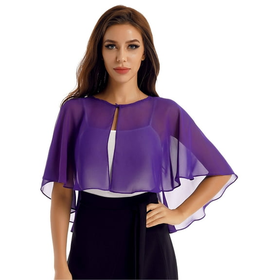 Zaldita Women's Chiffon Sheer Shrug Cropped Bolero Cardigan Evening Cape Wrap Dress Cover Up Purple One Size