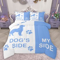 Homewish Pet Puppy Dogs Full Size Comforter Sets,Cute Paws Bedding Comforter Set,Blue White Bedding Sets For Boys Girls,Luxury Bedroom Decor Reversible,3-Piece