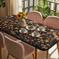thumbnail image 3 of Boho Black Flowers Table Cloths for 6 Foot Rectangle Tables, Spring Abstract Watercolor Floral Leaf Patio Waterproof Elastic Fitted Tablecloths, Washable Rectangular Table Cover for Camping, 3 of 8