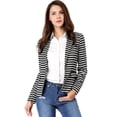 thumbnail image 2 of Blazer A Rayas Con Cierre De Botón Y Bolsillo Con Solapa Con Muesca Para Mujer Negro L, 2 of 6
