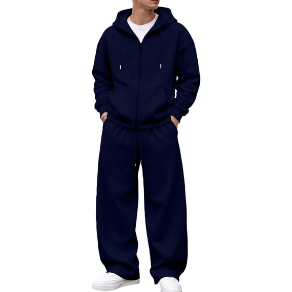 Evdexr 2 Piece Zip Up Sweatsuits for Men 2026 Long Sleeve Oversized Hooded Tops & Pants Sets Winter Trendy Athletic Outfits Loose Fit Baggy Tracksuits with Pockets M