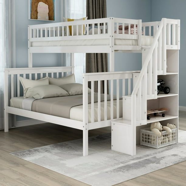 Harper&Bright Designs Twin Over Full Bunk Bed with Stairs and Storage